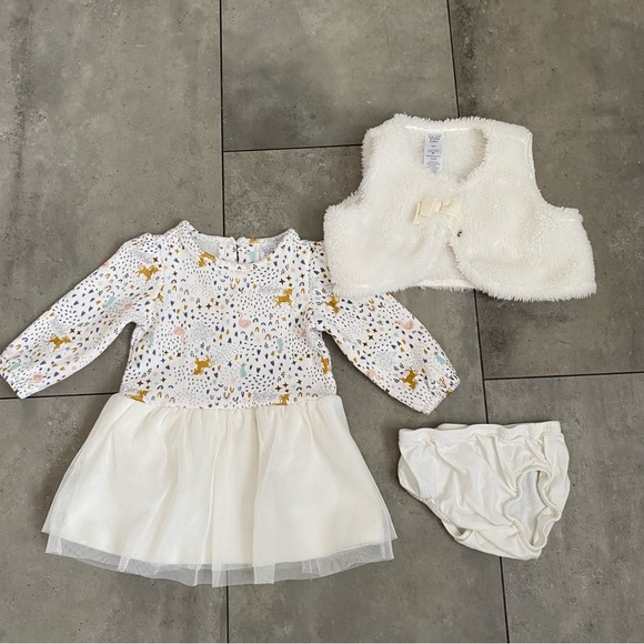 NWOT carters just one you white winter dress tulle with faux fur vest 9months - Picture 2 of 7